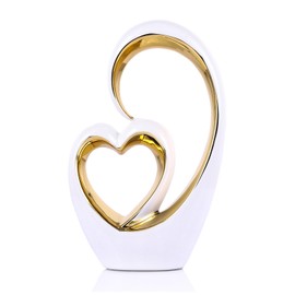 UANYEMON Love Statue Valentines Heart Decorations Ceramic Heart Statue - Double Heart Sculpture Table Shelf Ornaments, Anniversary Couple Gift for Her Home Decor Ceramic Heart Sculptures Figurine
