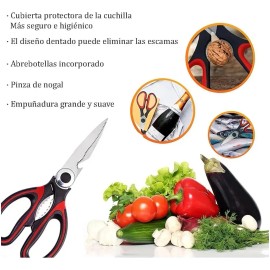 Tijeras De Cocina Multiusos De Acero Inoxidable, 2 Piezas Rojo Y Negro Folvirex