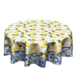 Granbey White Yellow Lemon Tablecloth Round - Lemon Table Cloth 60 Inch Italian Summer Decor for Birthday Party Wedding Picnic Dinner