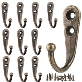 Volunx 10 PCS Coat Hooks Bronze Vintage Wall Mounted Cast Antique Hook Door with Screws Clothes Hangings Keys Hat Towels Size 3cm High, 2cm Deep
