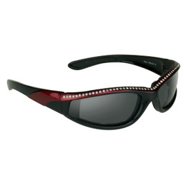 Bikershades Rhinestone Womens Motorcycle Biker Sunglasses Foam Padded Wrap Blocks Wind Dust Red Frames.