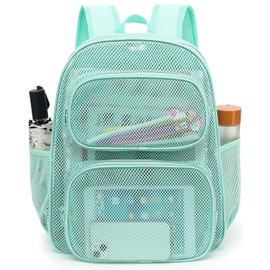 Dezcrab Mesh School Backpack for Girls Boys, Heavy Duty Mesh Bookbag School Bag for Adults Kids Swimming Beach Fitness Sport (Green)