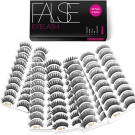 Eliace Juego de 50 pares de 5 estilos de pestañas a granel, 100% hechas a mano, juego de pestañas postizas profesionales, pestañas para mujeres y niñas, pestañas de aspecto natural, extensiones de pestañas muy suaves y cómodas, con pinzas de pestañas gratis