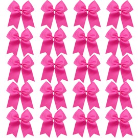 Hipcheer 20pcs 8" Large Pink Cheer Bows for Girls, Hand-made Grosgrain Ribbon Hair Accessories for Teen Girls Softball Cheerleader Sports (Pink)