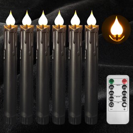 Pierty 6 Pack Flameless Candles with Remote - 7 Inch Realistic Flickering LED Wax Candles, Timer & Brightness Settings, Battery Operated for Home Decor, Wedding, Table Centerpiece (Black)