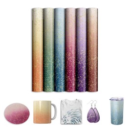Glitter Sublimation Transfer Ink Sheets for Cricut Heat Press Machine,Ombre Insoluble Sheets for Blanks Mug Tumbler T-Shirt Tote Bag,6 Sheets 12x10inch