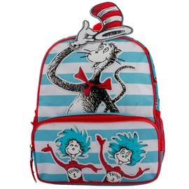 AI ACCESSORY INNOVATIONS Dr. Seuss's The Cat In The Hat Mini Backpack, 12" x 10" x 4", Kids School Bag with Thing One and Thing Two Design, White/Red/Blue