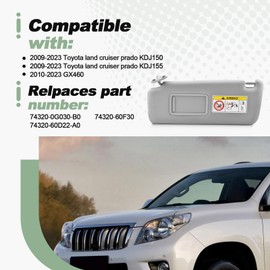 Sun Visor Gray Driver Side Compatible with 2009-2023 Toyota Land Cruiser Prado KDJ150 KDJ155 2010-2023 GX460 Replace 74320-0G030-B0 74320-60F30 74320-60D22-A0 (Left)