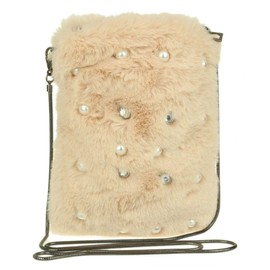 Girly Handbags Pearl Fur Clutch Bag, khaki