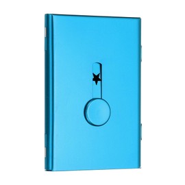 PATIKIL 1 Pcs Business Card Holder, Thumb Drive Business Card Holder Portable Business Card Holders Alloy Slide Out Card Case for Business Meeting, Blue