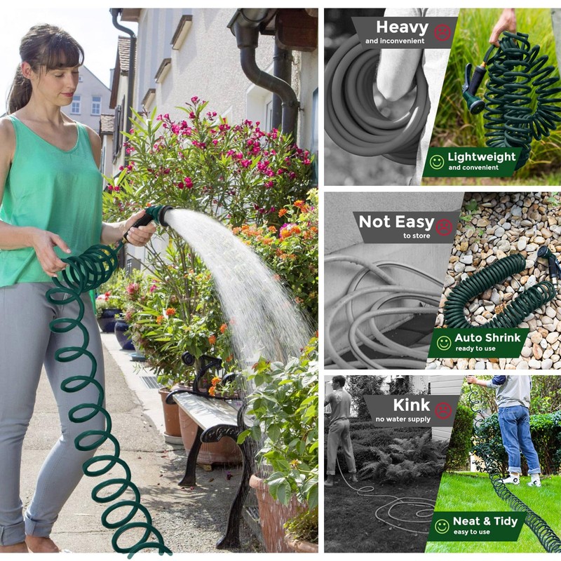 Coil Hose 25FT EVA Coil Garden Hose With 3/4'' Brass