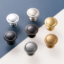 BEROSSA Polished Chrome Stepped Round Knobs, Kitchen Cabinet Pull Handles, Pack of 10 | Size 1-1/4 Inch, Solid Furniture Hardware for Cupboard Door Dresser Drawer Bathroom Vanity 8222