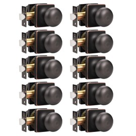GOBEKOR 10 Pack Passage Door Knobs Keyless Interior Door Knobs with Lock Oil Rubbed Bronze Round Closet Door Knob Stainless Steel Square Door Knob