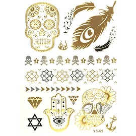 Wrapables Large Metallic Gold and Silver Temporary Tattoo Stickers, Otherworldly