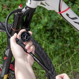 Shock Pump for Mountain, Road Bikes and Motorcycle - 300 Psi High Pressure for Front Fork and Rear Suspension Air Shocks Pump with Gauge -Portable Mini Pump with Air Bleed Button (Black)