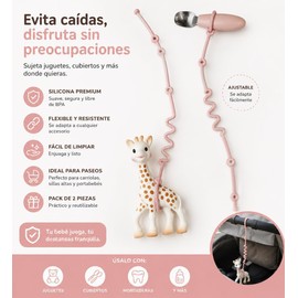Pack de 2 sujetadores de silicona para cubiertos, juguetes, mordederas y utencilios de bebe. Evita caidas al piso