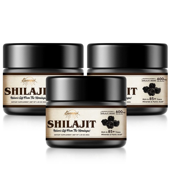 Shilajit Pure Himalayan Organic Shilajit Resin - 600mg Maximum Potency Natural Organic Shilajit Resin with 85+ Trace Minerals & Fulvic Acid for Energy, Immune Support, 30 Grams (3 Pack)