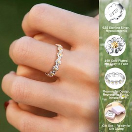 Adramata Ring Silver 925 Women's Silver Daisy Ring Statement Rings You Are My Sunshine Flower Ring Delicate Band Ring Minimalist Finger Ring Thumb Rings Silver Rings for Women Girls, Silver