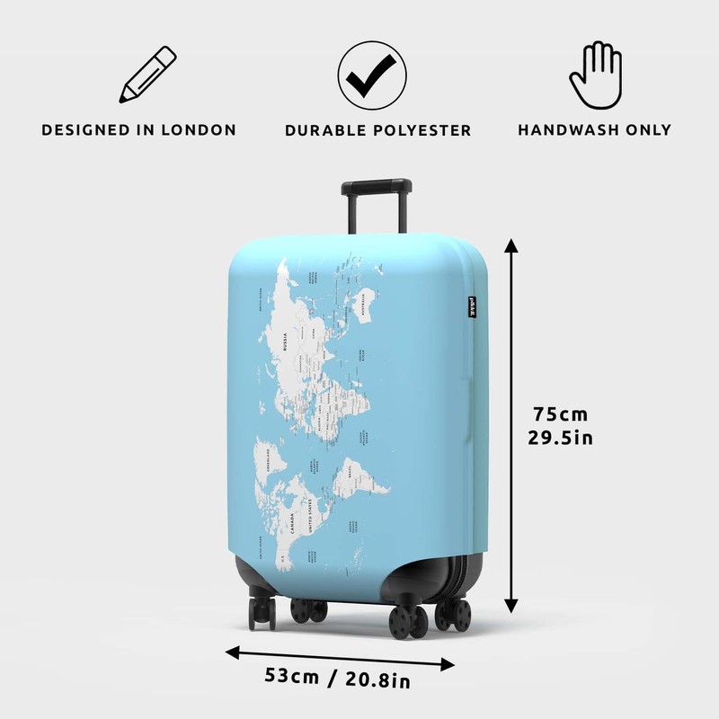 Pikkii Medium Suitcase Cover with World Map, Track Your Travels,