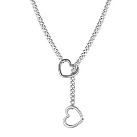 PENCHUAN Love Shackles Necklace, 70 cm Heart Slip Chain, Heart Lariat Y Necklace, Choker Pendant Necklace, Adjustable Lariat Necklace, Heart Slip Chain Necklace for Women, Stainless Steel