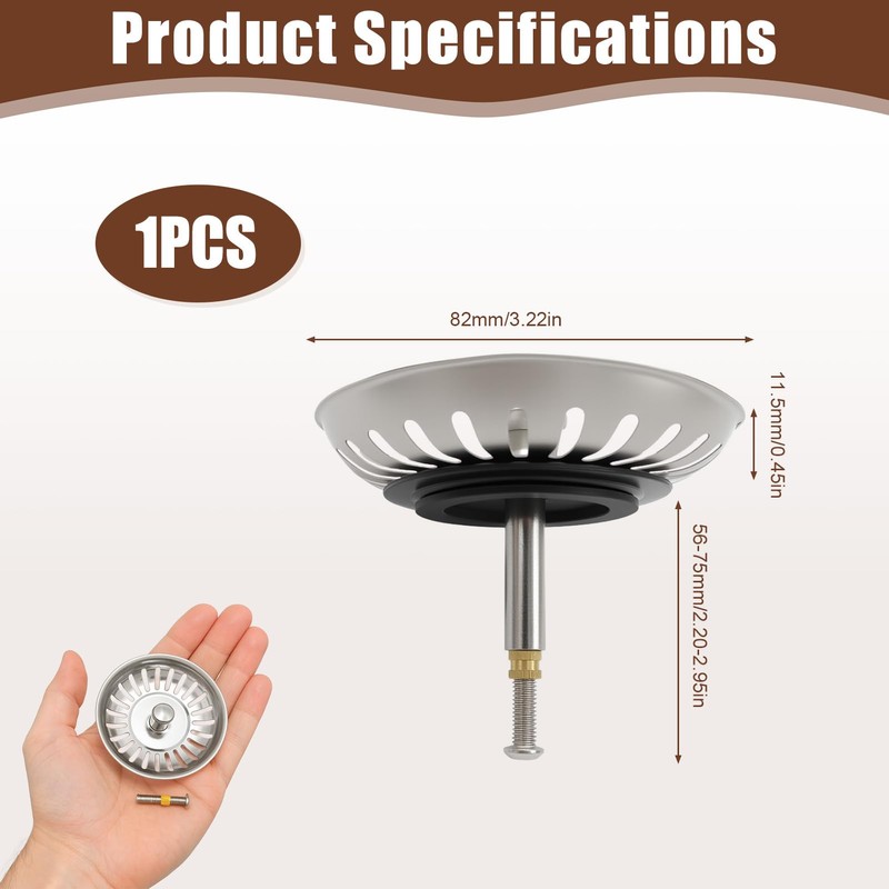 Height Adjustable Drain Strainer, Strainer Basket Drain Plug, Stainless Steel