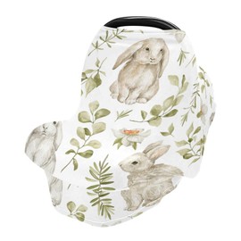 Moudou Cute Rabbit Baby Car Seat Cover, Soft Stretchy Infant Carseat Canopy Cover Newborn Nursing Breastfeeding Cover for Stroller, High Chair, Shopping Cart