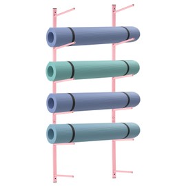 Retyion Yoga Mat Holder Wall Mount Yoga Mat Storage Holder Yoga Mat Organizer Skateboard Wall Mount for Foam Rollers Skateboard Ski Board (Pink)