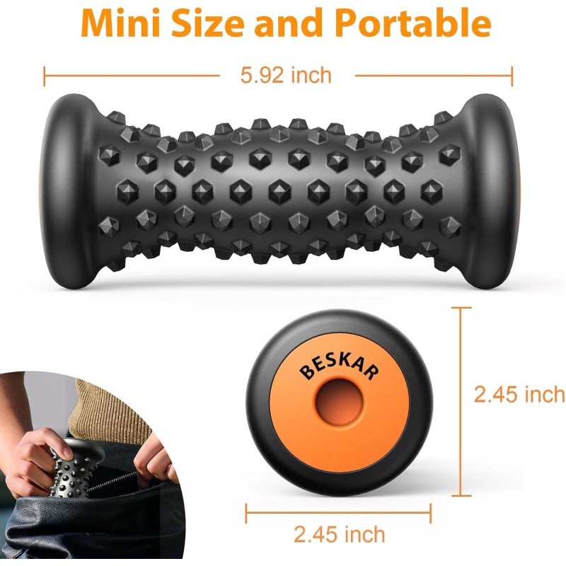 BESKAR Foot Massager Roller for Plantar Fasciitis Relief, Portable, Deep