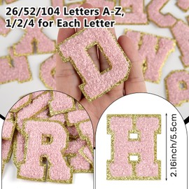 CHRORINE 26/52/104 Pcs Self Adhesive Chenille Letter Patches A-Z, Also Supports Sew or Iron on, Embroidered Alphabet Patches Stickers for DIY Clothing, Bags, Hats (26, Light Pink, Height 2.16″)