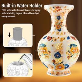 Yizhor LED Flower Puzzle Vase for Adults, 200-Piece 3D Puzzle Vases for Home and Office Decor, Unique Flower Vase for Living Room & Bedroom, Creative Crafts for Adults