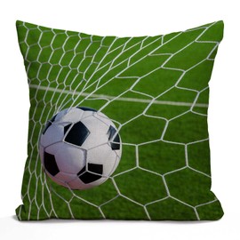 Tomda Soccer Football in Goal Net Rustic Decoration Farmhouse Décor Cotton Linen Home Decorative Cushion Cover Throw Pillow Case for Sofa Couch, 45x45cm 18x18 Inch