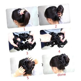 IWOWHERO Elastic Curly Hair Bun Extension Scrunchie Synthetic Wave Hairpiece for Women Durable Easy to Wear for Party Ball Gathering Photographs