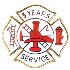 SafetyStore 5 Year Fire Service Award Pins - Set of 10 (Red, Classic Style)