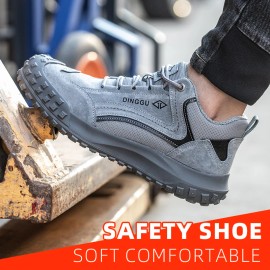 Comfy Breathable Woven Knit with Shock Absorption and Non-Slip Sole Steel Toed Anti ImpactColor: Brown, US Size: 11.5