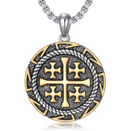 ROMANTICWORK Jerusalem Cross Necklace 925 Sterling Silver Jerusalem Cross Pendant Religious Necklace Christians Jewellery Gifts for Men Women