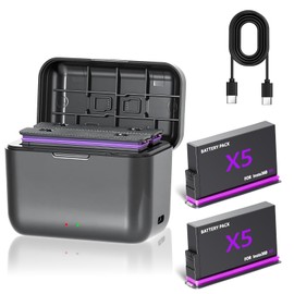 2 Pack 360 X5 Batteries & Charger Compatible with Insta360 X5 Action Camera,Can Charge 2 Batteries at The Same time (2 Battery+1Charger) -2800mAh