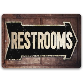 Lone Star Art Store Metal Sign - Rest Room -Right- Directional Restroom, Bathroom, and Lavatory Sign - 8" x 12"