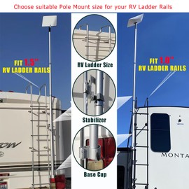 EEZ RV Products Aluminum Ladder Pole Mount for RV Starlink or FlagPole - Hold up to 2.5'' OD Pole - Fits 1.5 inch Ladder Rails（We Have Options to add Part for 1" Square Ladder Ralls