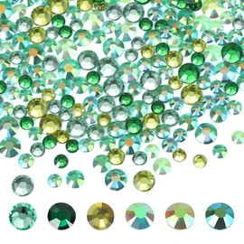 Flatback Rhinestones 21000 pcs Resin AB Crystals Gemstones, 6 Colors Jelly Rhinestone Round Gems for Crafts Makeup Face Clothes Shoes Tumbler DIY Decoration 3/3/4/5mm (Green Rhinestones)