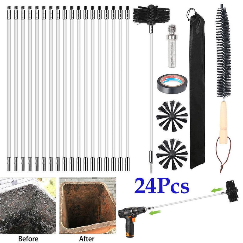 Unbranded 24Pcs Flue Sweeping Brush & Rod Kit Chimney sweep