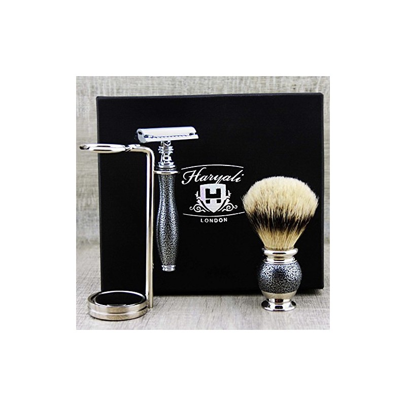 Men's Shaving Set - Antique Silver 3 Piece - Silver