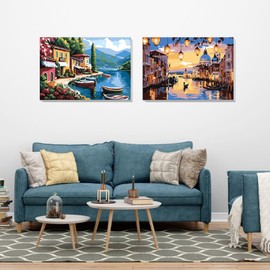 GHHKUD 2 Pack Paint by Numbers Kits for Adults Beginners with Framed Canvas, Sea Landscapes DIY Adult Paint by Number Kit Oil Acrylic, Painting Kit for Adults, Arts and Crafts for Home Decor 8x12in