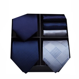 Hisdern Lot 3-Piece Men’s Tie, Chequered, Polka Dot Stripe, Solid Colour, Wedding Party, Handkerchief Tie and Pocket Square – Multiple Sets -