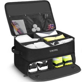 Organizador de maletero de golf de 2 capas, armario de golf impermeable para coche con compartimento ventilado separado para 2 pares de zapatos, almacenamiento duradero de maletero de golf para bolas, tees, ropa, guantes, accesorios, regalos de golf