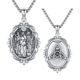 Hagkew Triple Moon Goddess Necklace 925 Sterling Silver Greek Goddess Hekate Pendant Necklaces Protection Amulet Moon Sun Pentagram Jewelry for Women