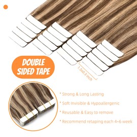 VINBAO Hair Extensions Real Hair Medium Brown Highlight Honey Blonde Extensions Tape Human Hair 40cm 20pcs/50g (Tape#4P27-40cm)