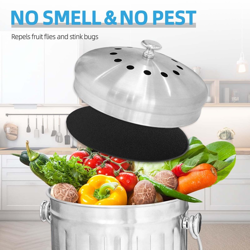 6 Pack Compost Filters for Countertop Bin, 6.7 Inch Charcoal