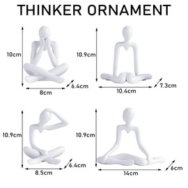 JSTHHTT Thinker Statue Set of 4, Mini Thinker Sculpture, White Abstract Figurines, Home Decor Modern Style, Modern Art Sculpture, for Home Living Room Office Table Artistic Decorative Statues