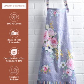 Maison d'Hermine 100% Cotton 1-Piece Kitchen Apron with Adjustable Neck and Middle Pocket, Long Ties for Women/Men, Spring/Summer