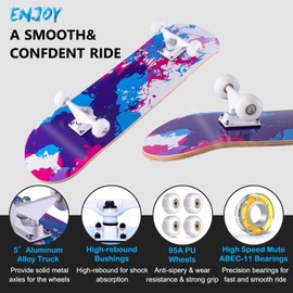 Skateboard,31 x 8 inch Complete Skateboards for Beginners,8 Layer Maple Concave Cruiser Trick Skate Board for Teens and Adults (Blue-SK)